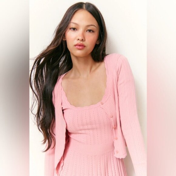 NWT LoveShackFancy Martti Stretch Pointelle Cardigan Fawn Pink | S - Picture 2 of 10